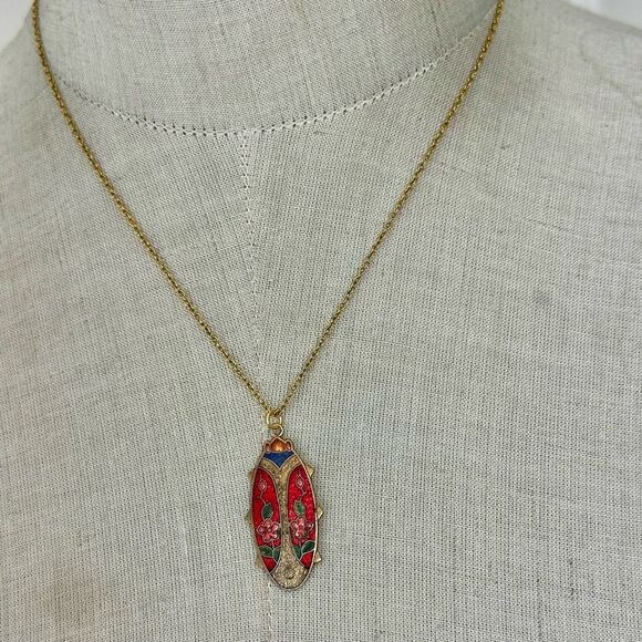 Vintage Cloisonné Enamel Ladybug Pendant Necklace - Picture 2 of 11